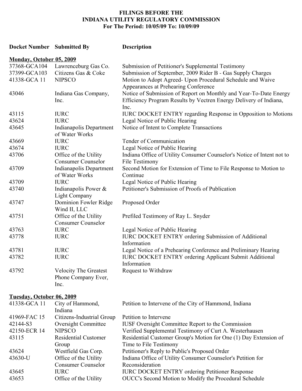 Indiana Utility Regulatory Commission