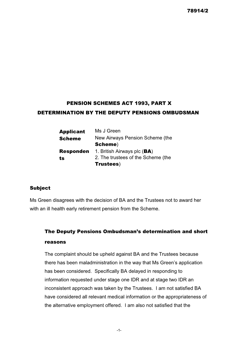 Pension Schemes Act 1993, Part X s36