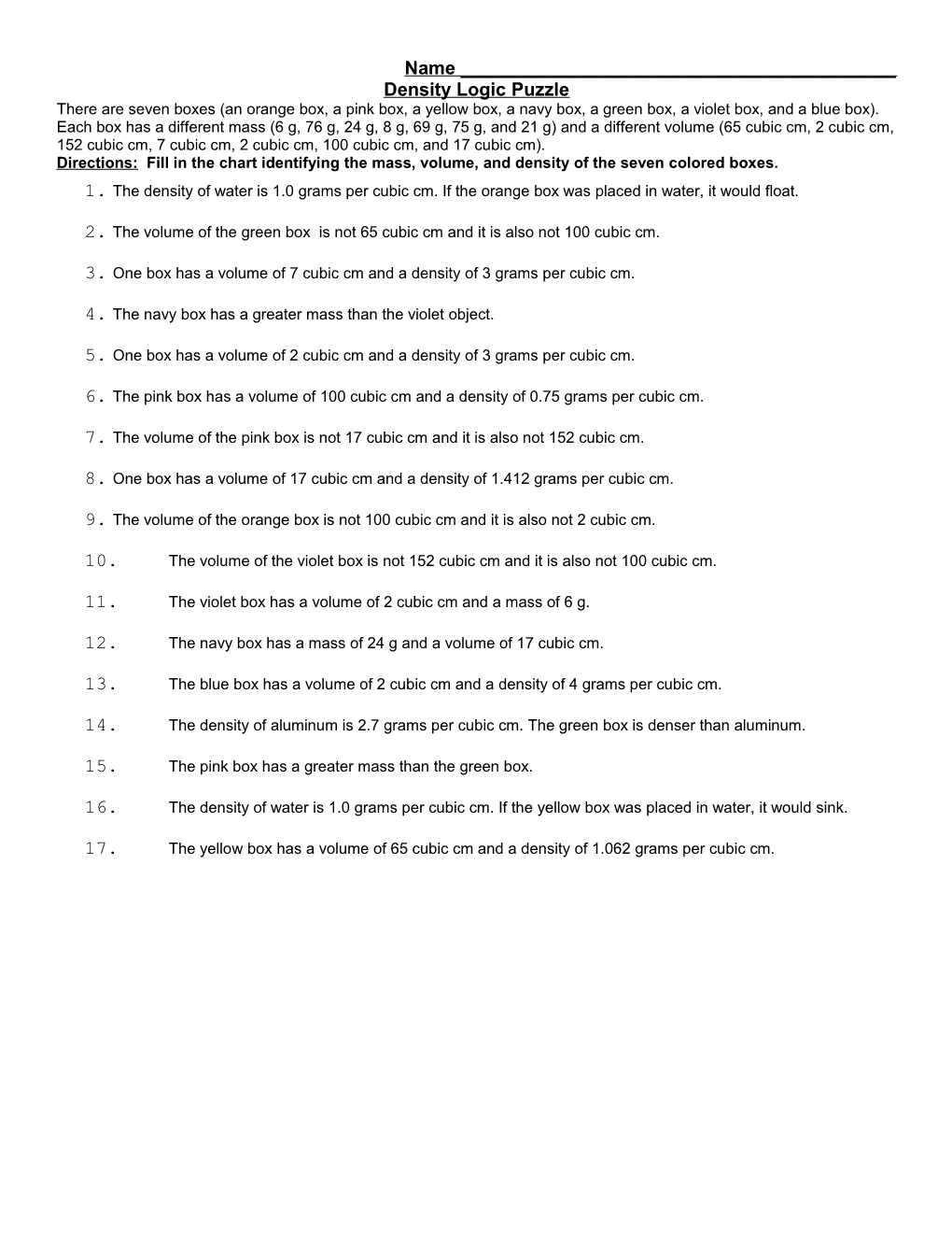 Density Logic Puzzle