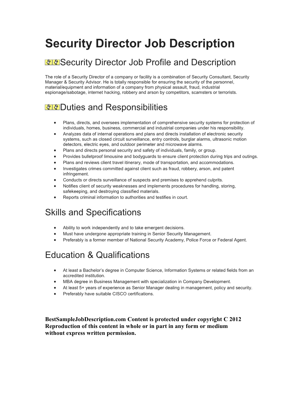 Security Director Job Description