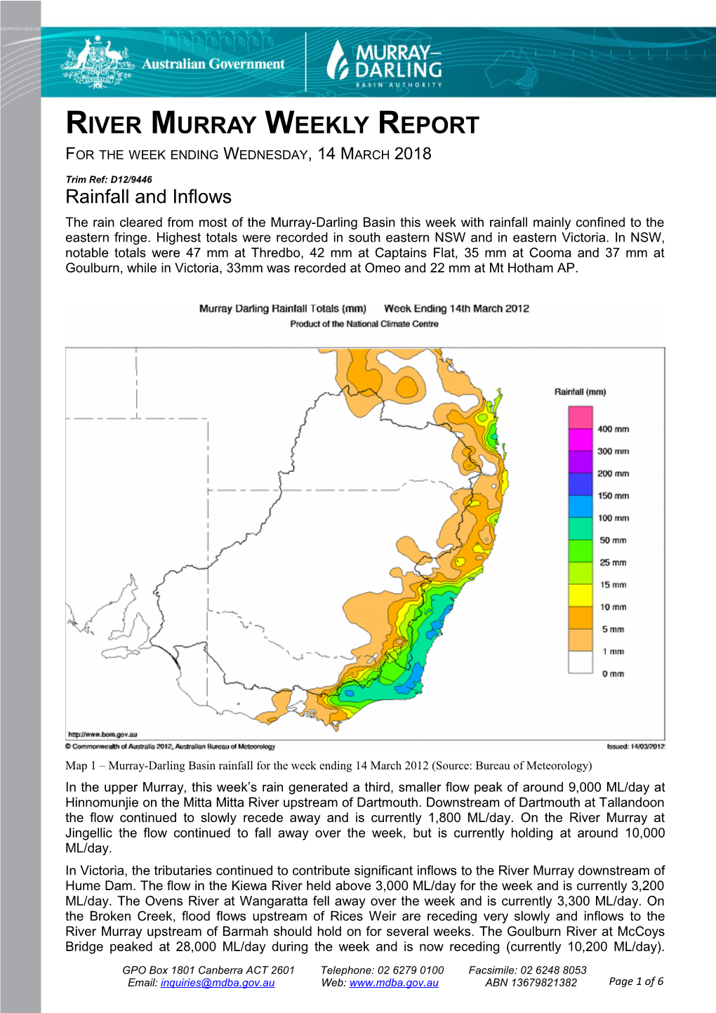 Murray River Operations Report for the Week Ending 4 12 1997 s3