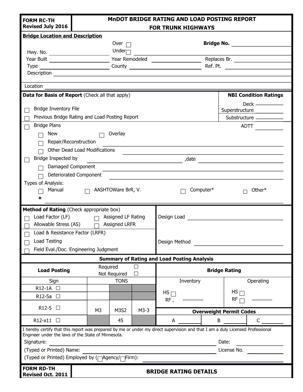 Mndot BRIDGE RATING and LOAD POSTING REPORT