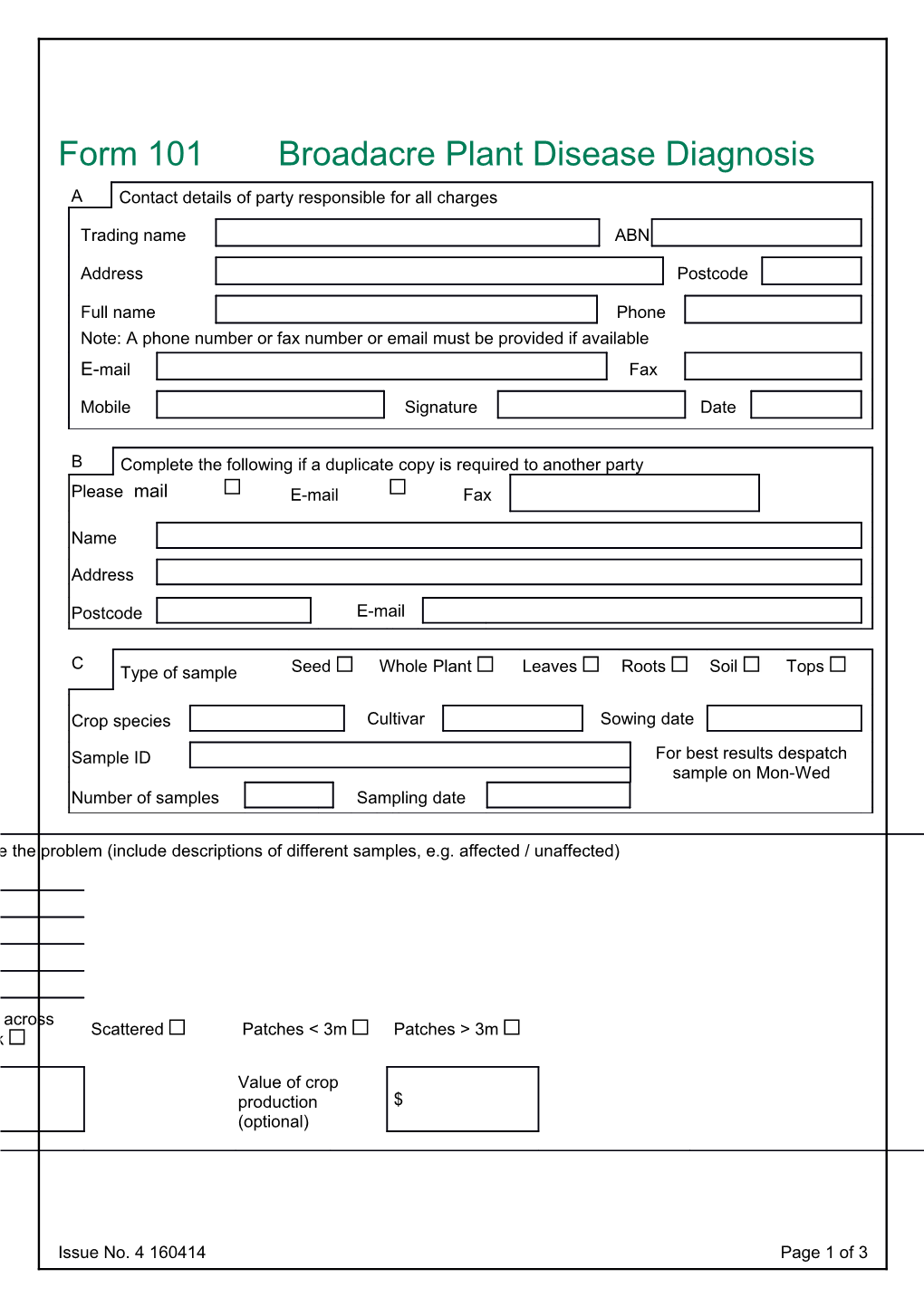 Form 101Broadacre Plant Disease Diagnosis