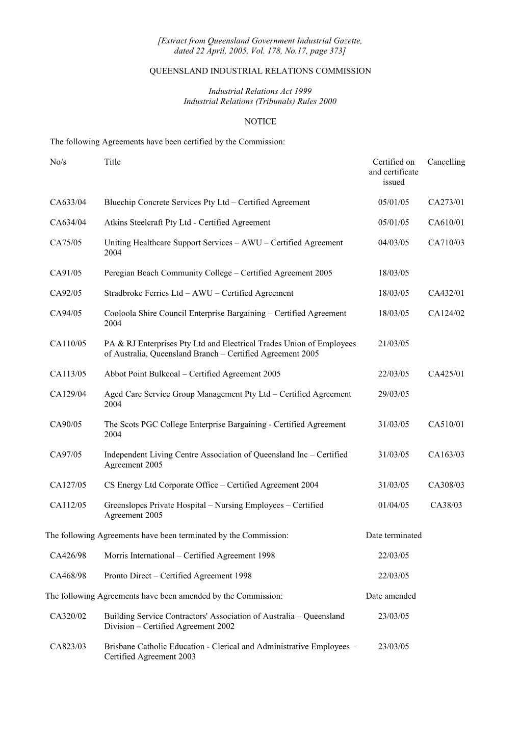 Queensland Industrial Relations Commission s6