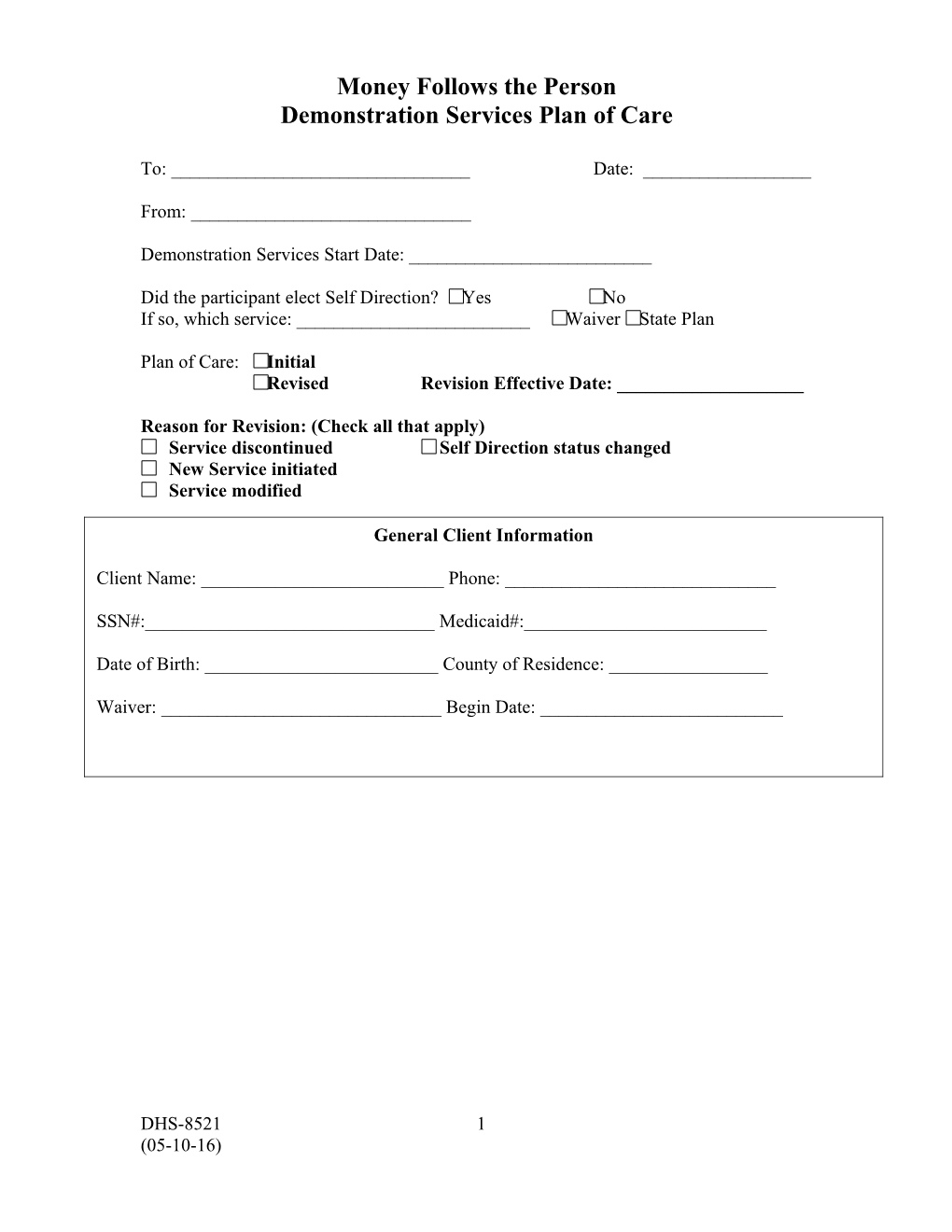 DHS-8521 Demonstration Services Plan of Care