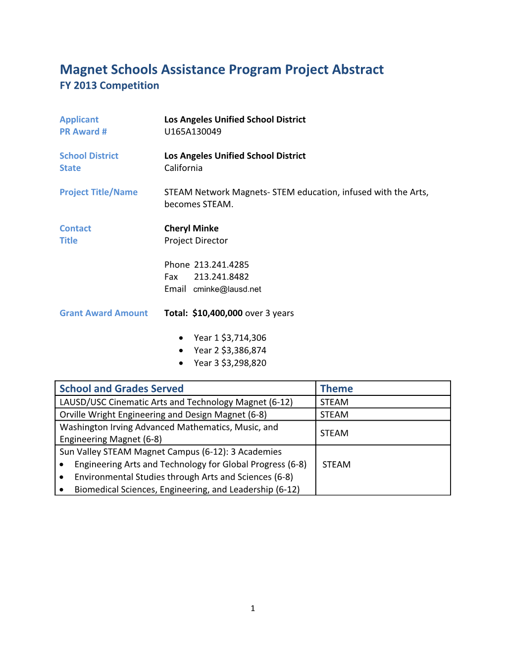 Los Angeles Unified School District Abstract (MS Word)