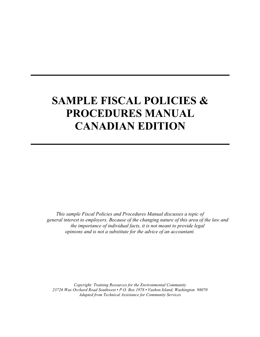 Draft Fiscal Policies and Procedures Manual