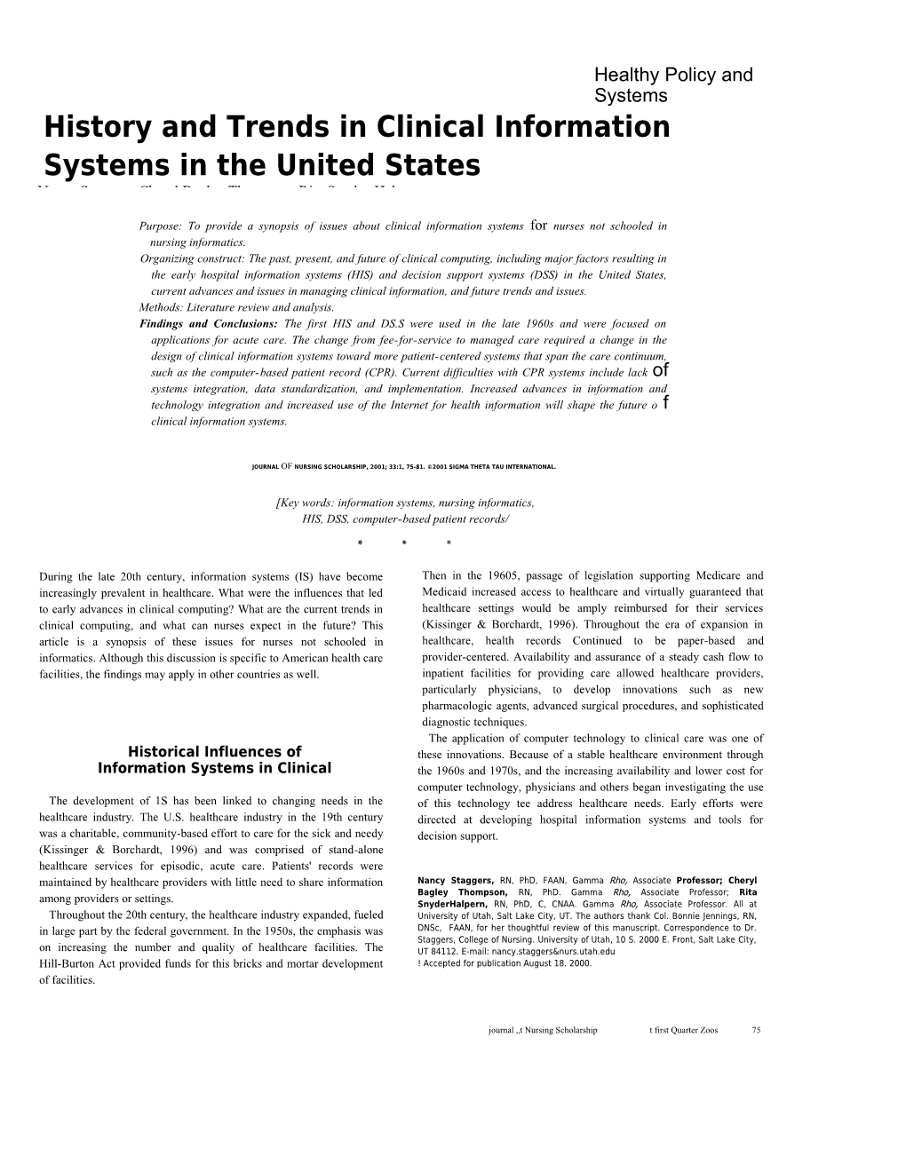History and Trends in Clinical Information Systems in the United States
