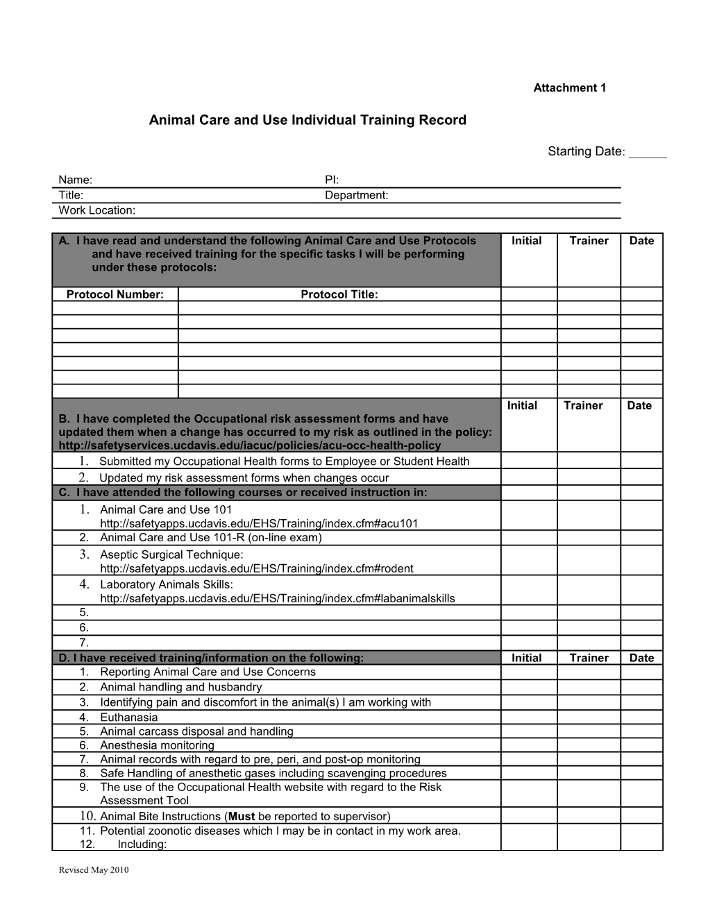 Individual Training Record