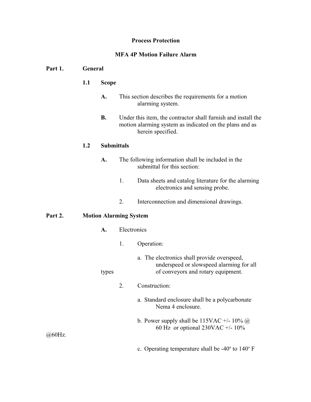 MFA 4P Motion Failure Alarm