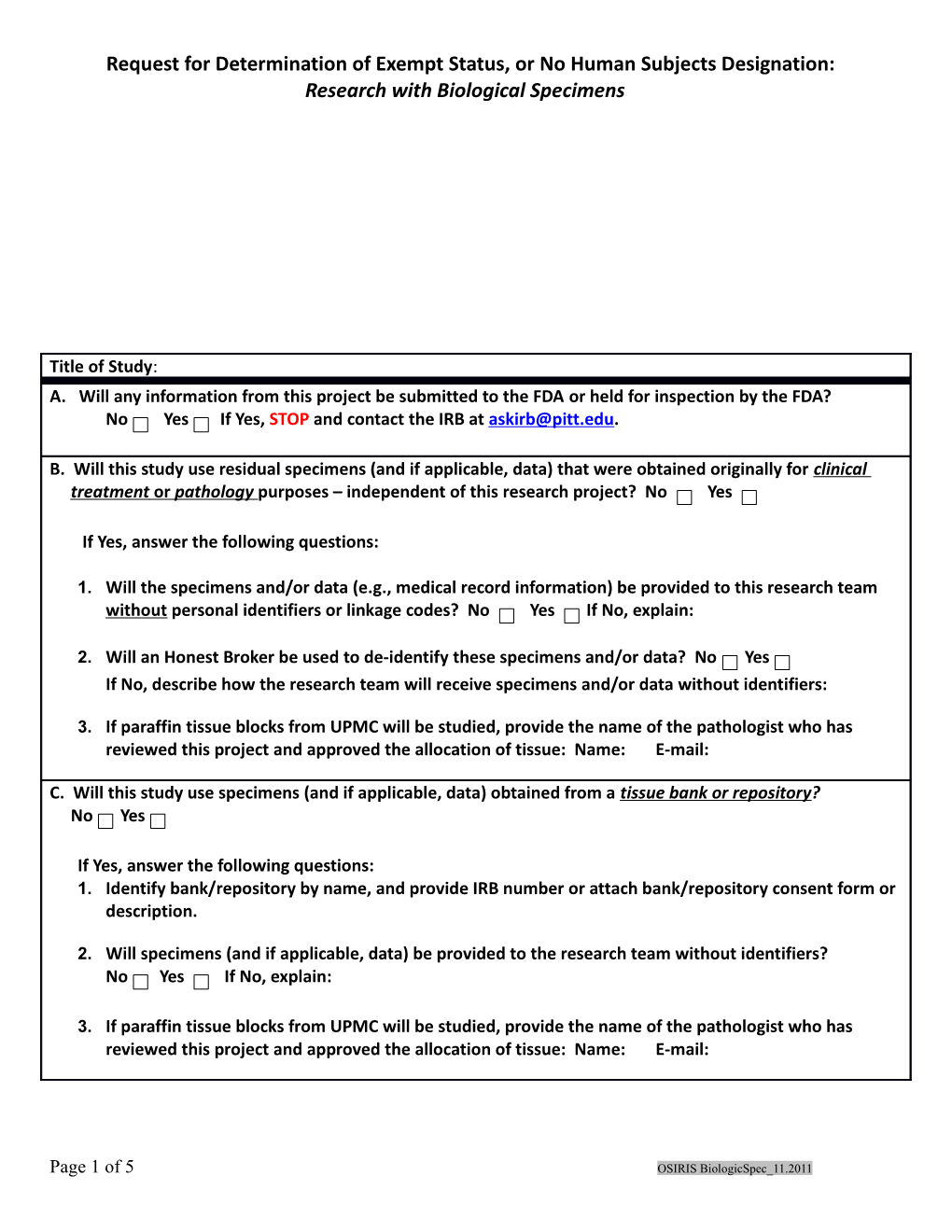 Irb Cover Sheet: Request for Exempt Review