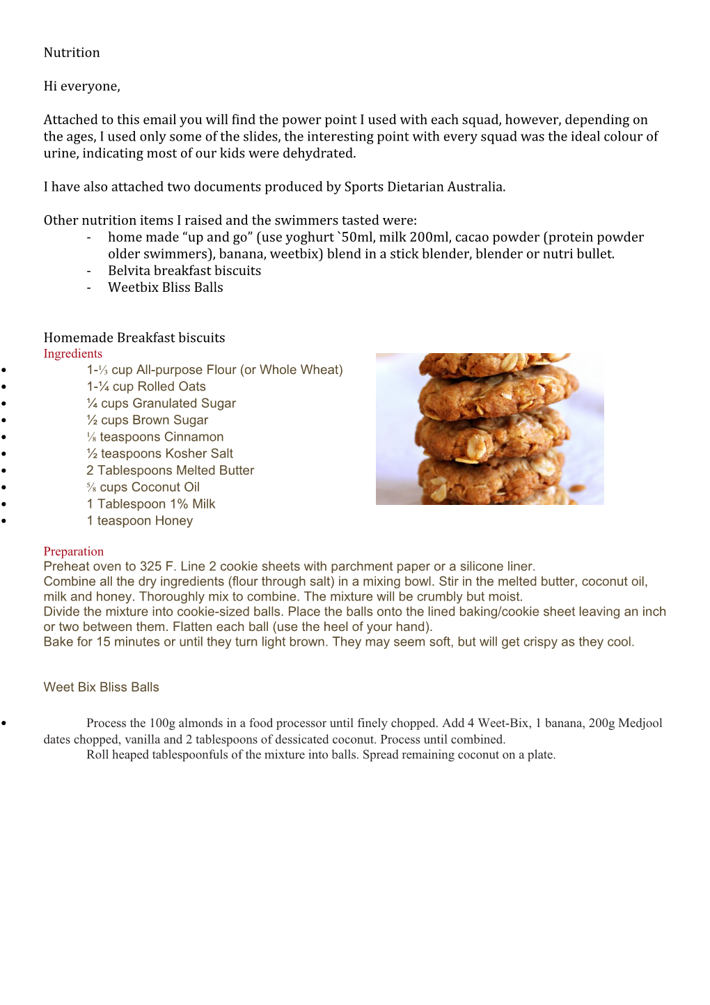 I Have Also Attached Two Documents Produced by Sports Dietarian Australia