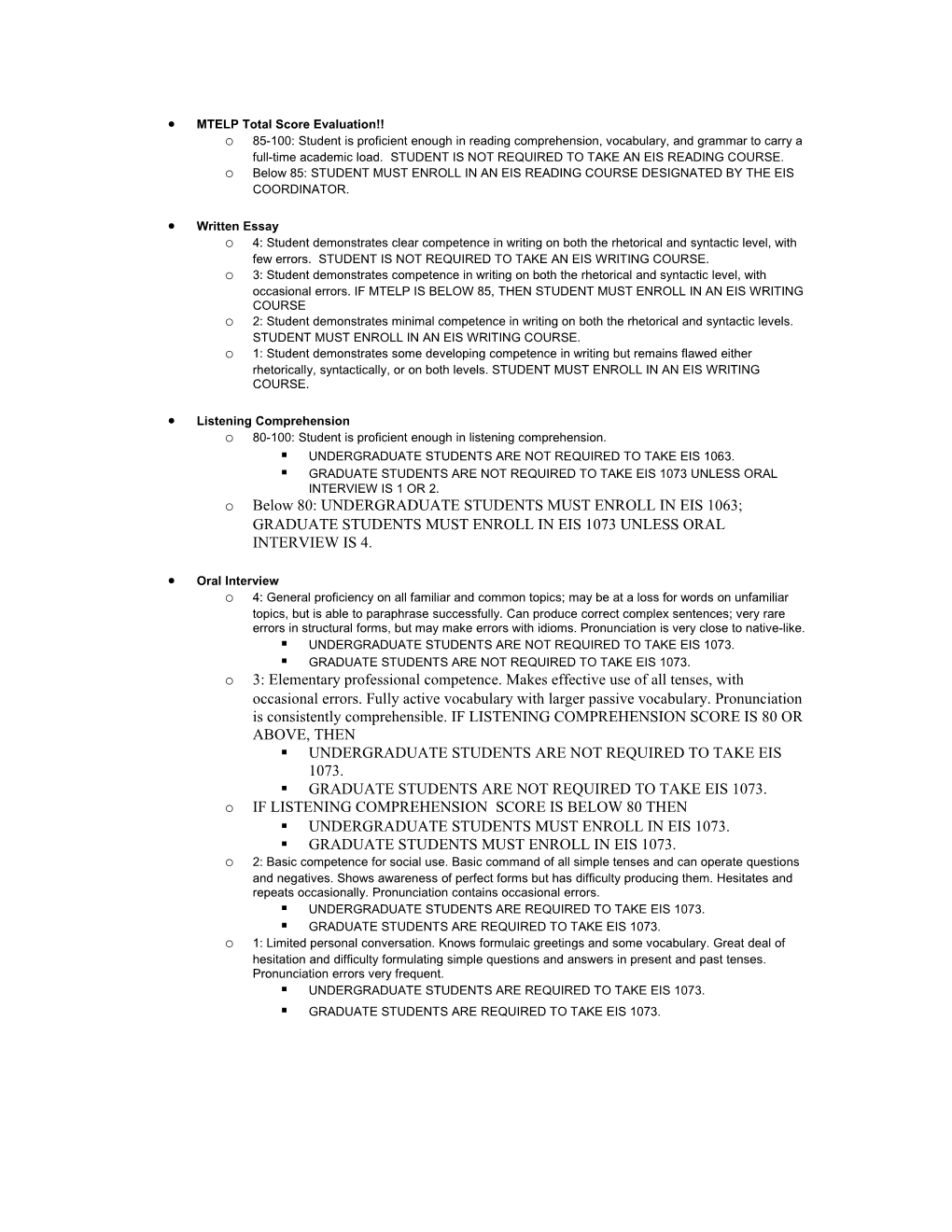 MTELP Total Score Evaluation