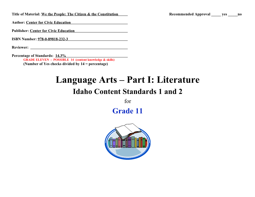 Language Arts - Part I: Reading Content Standards - Grade 11