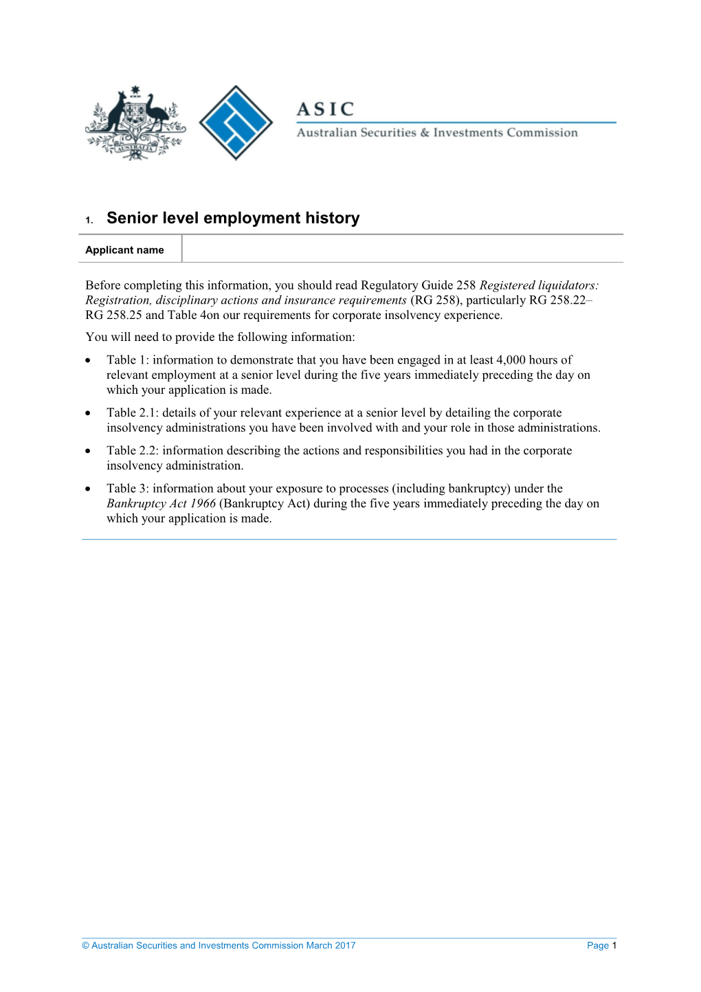 Senior Level Employment History