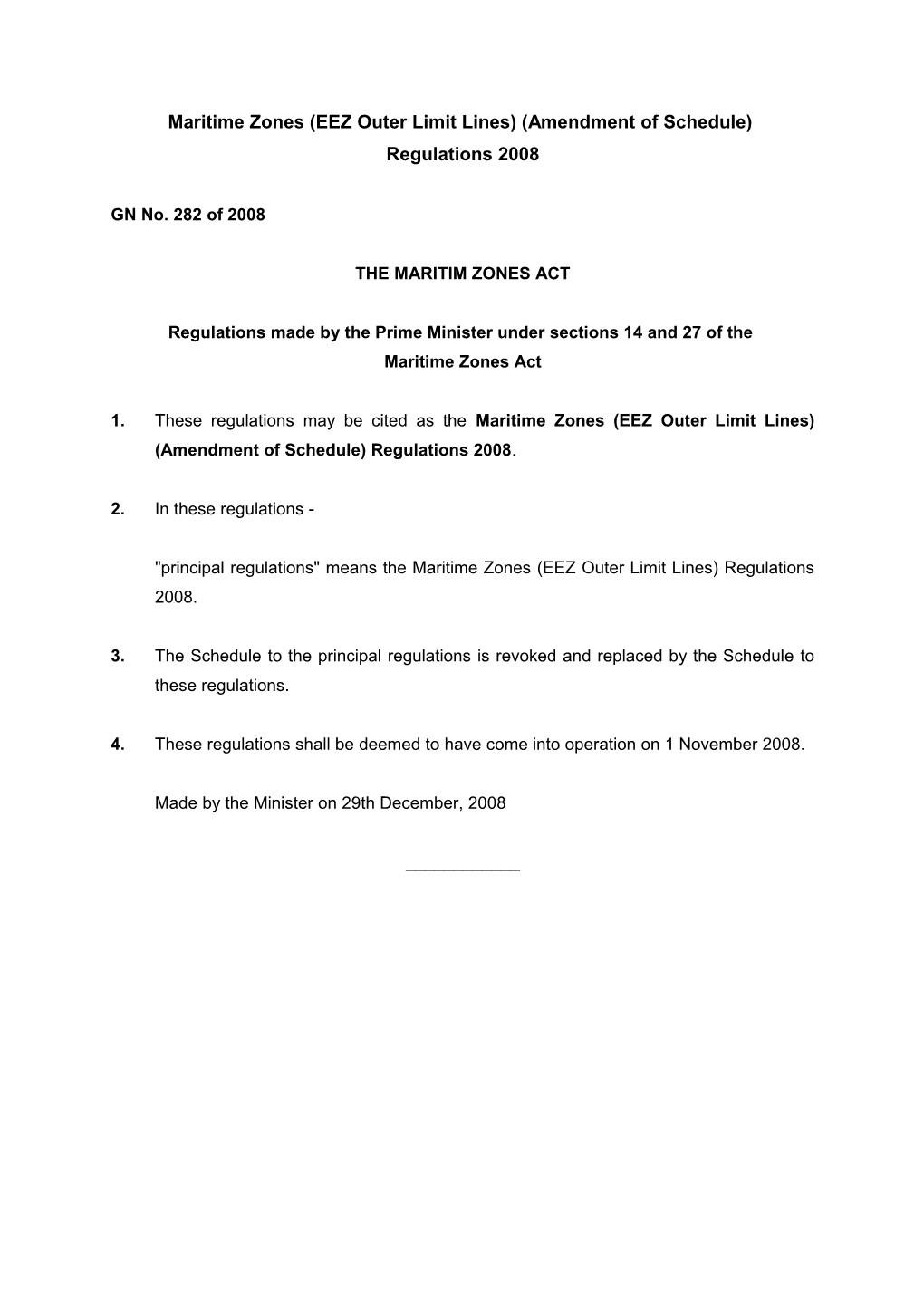 Maritime Zones (EEZ Outer Limit Lines) (Amendment of Schedule)