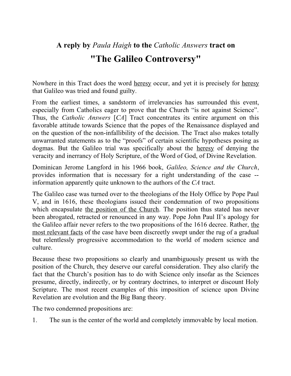 A REPLY to the CATHOLIC ANSWERS TRACT ON