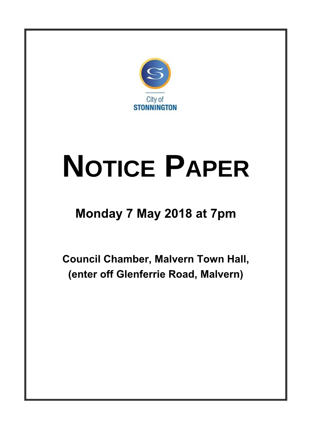 Agenda of Council Meeting - 7 May 2018