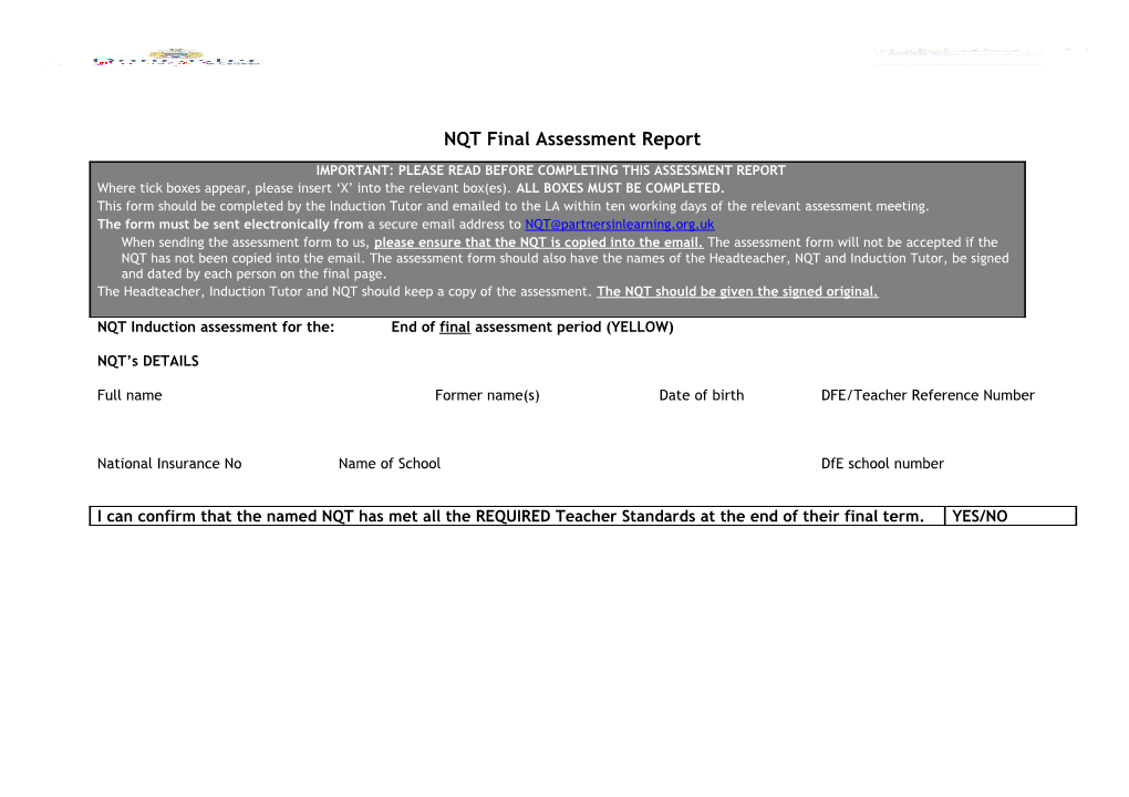 NQT Final Assessment Report