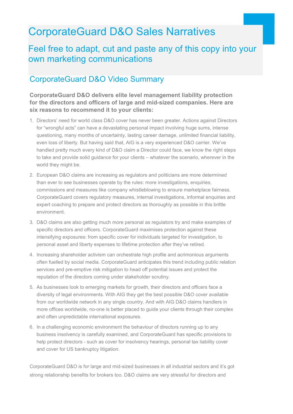 Corporateguard D&O Delivers Elite Level Management Liability Protection for the Directors