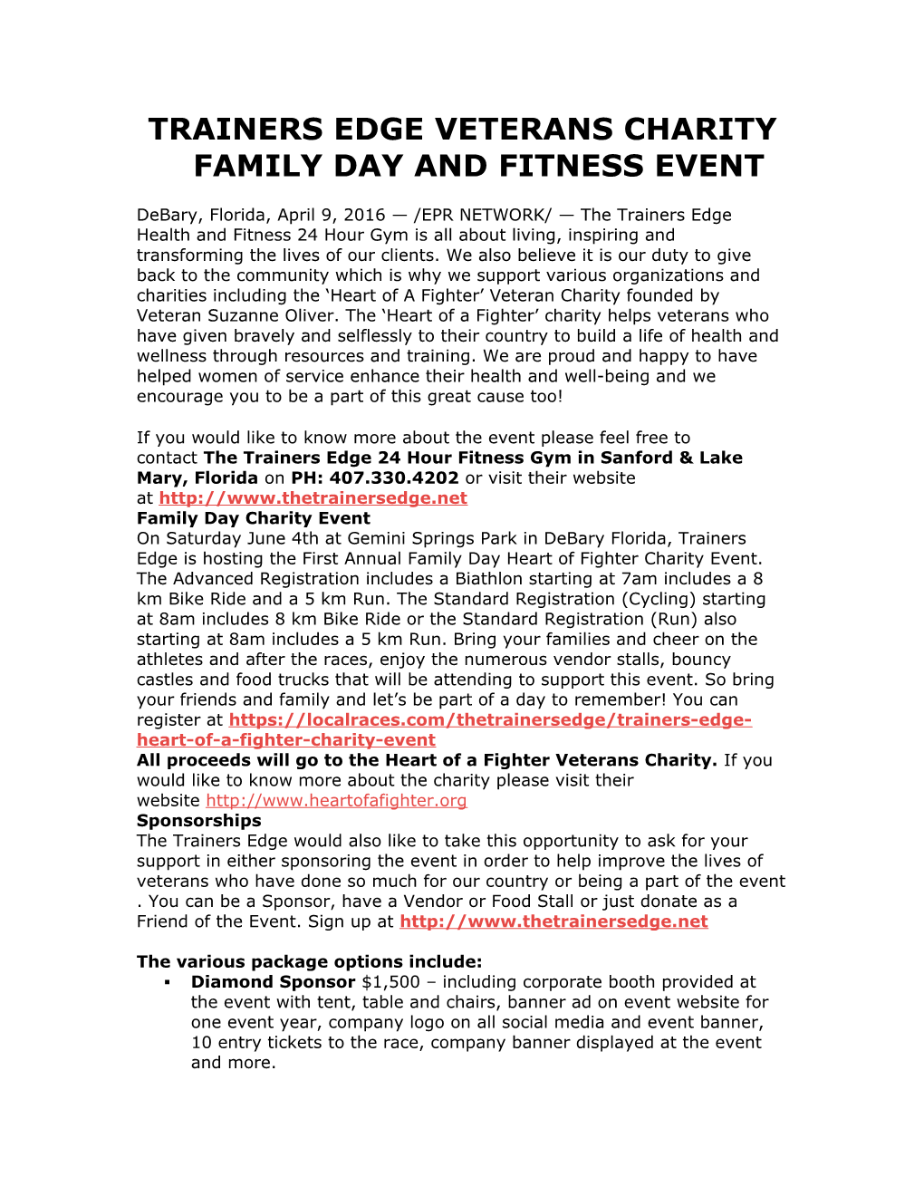 Trainers Edge Veterans Charity Family Day and Fitness Event