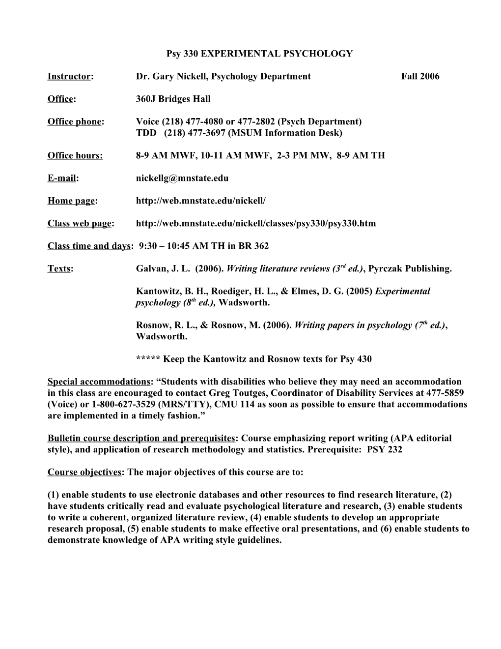 Class Syllabus Psy 301