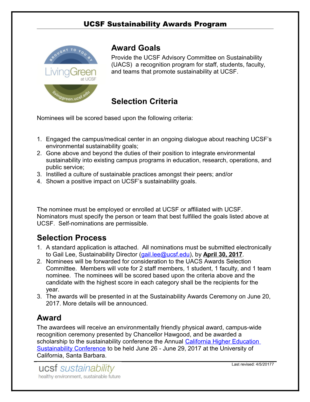 UCSF Sustainability Awards Program