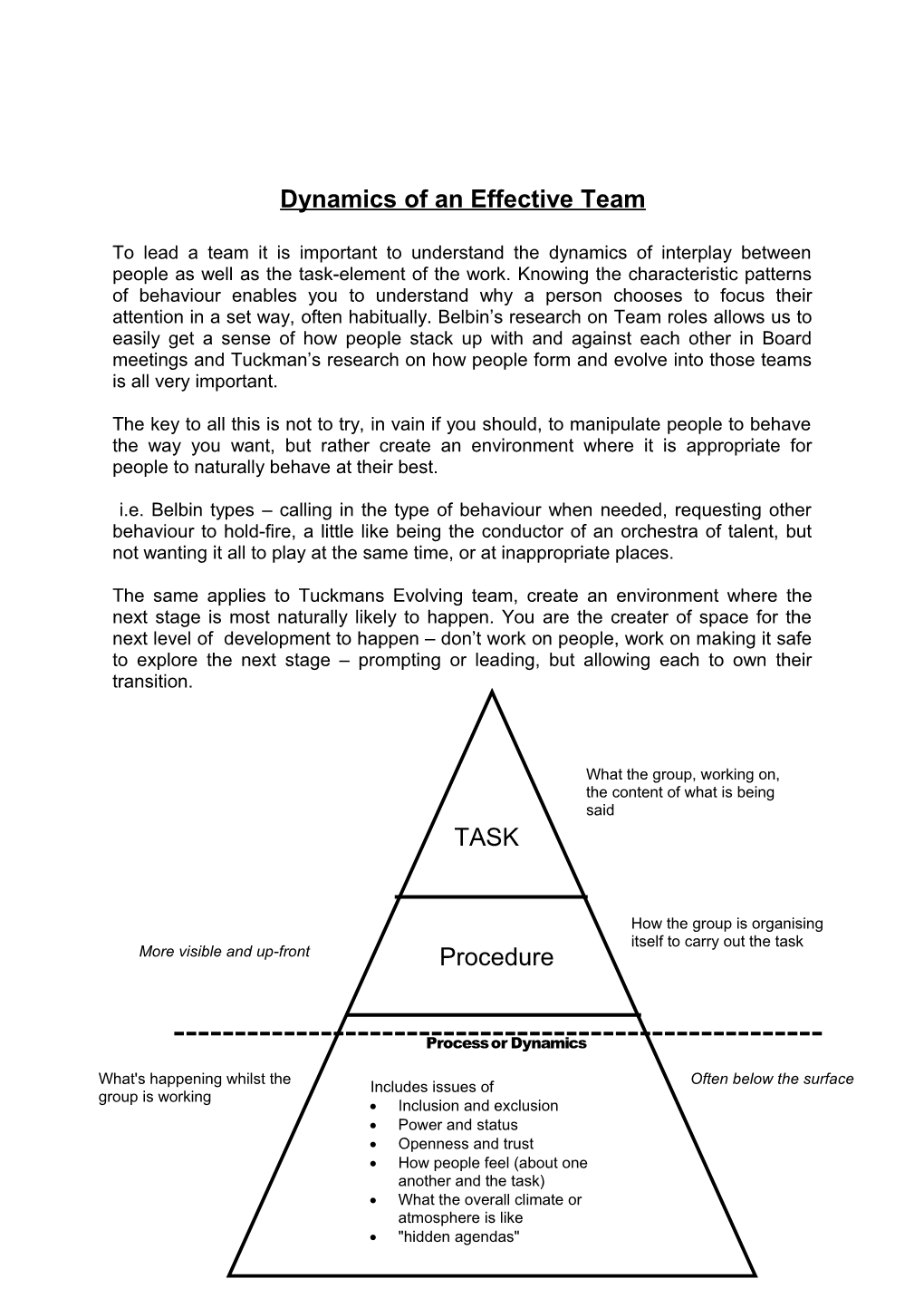 Dynamics of an Effective Team