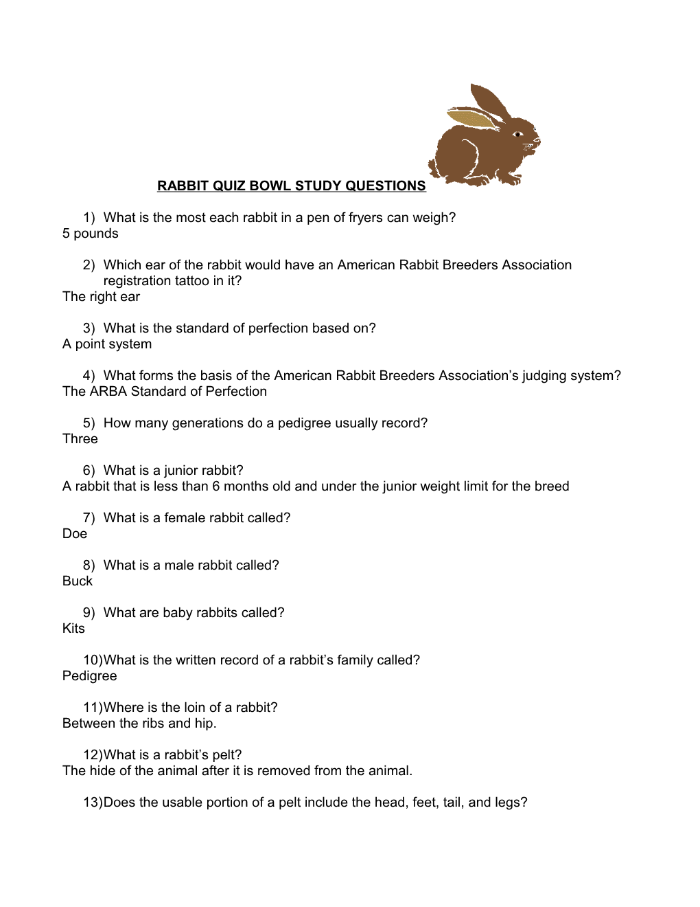 Rabbit Quiz Bowl Questions