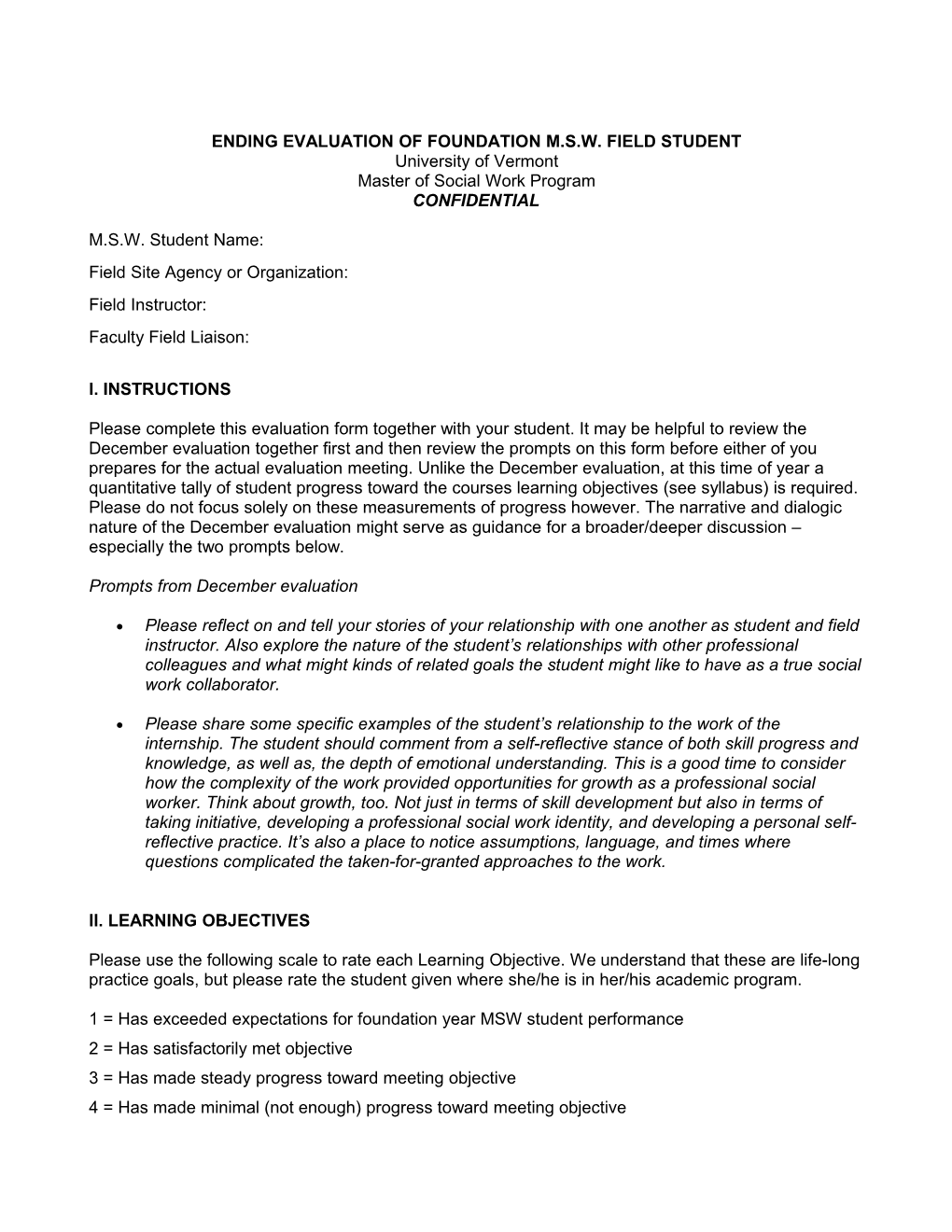 Final Evaluation of Field Student