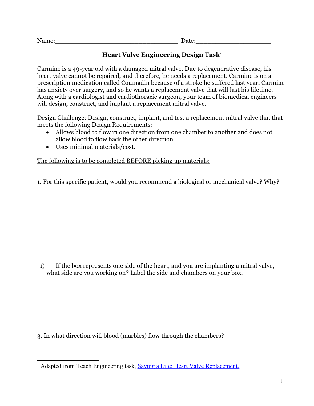 Heart Valve Engineering Design Task 1