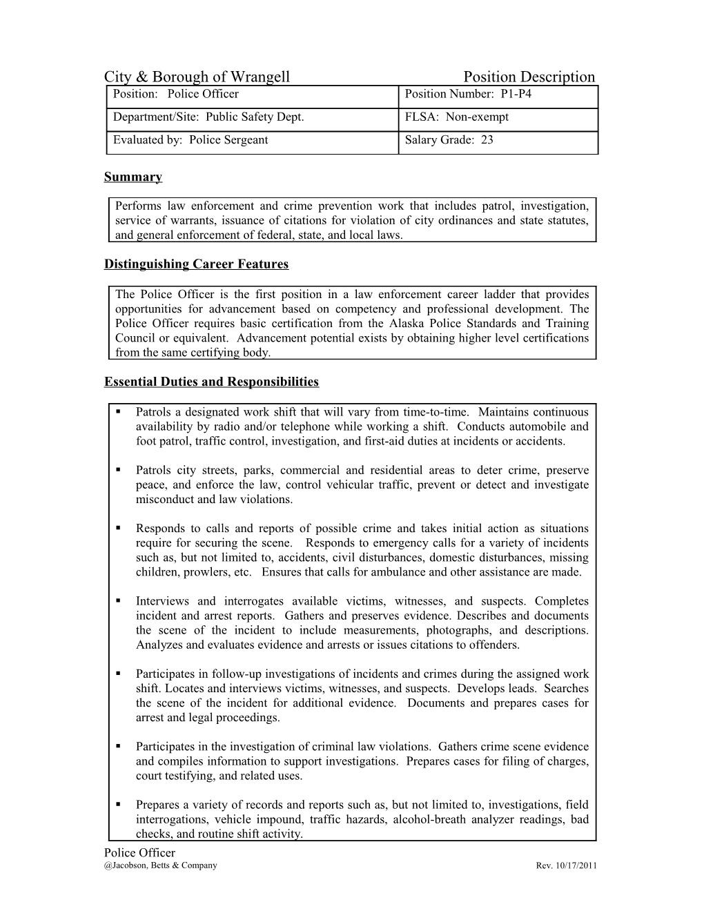 City & Borough of Wrangell Position Description