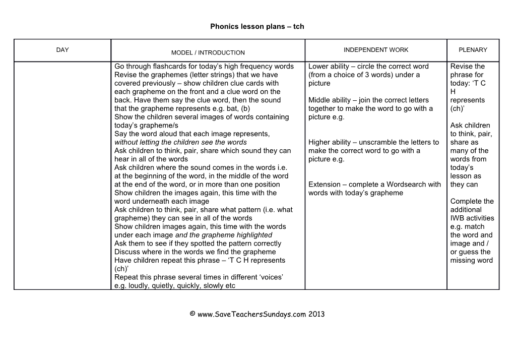 Tch Lesson Plan