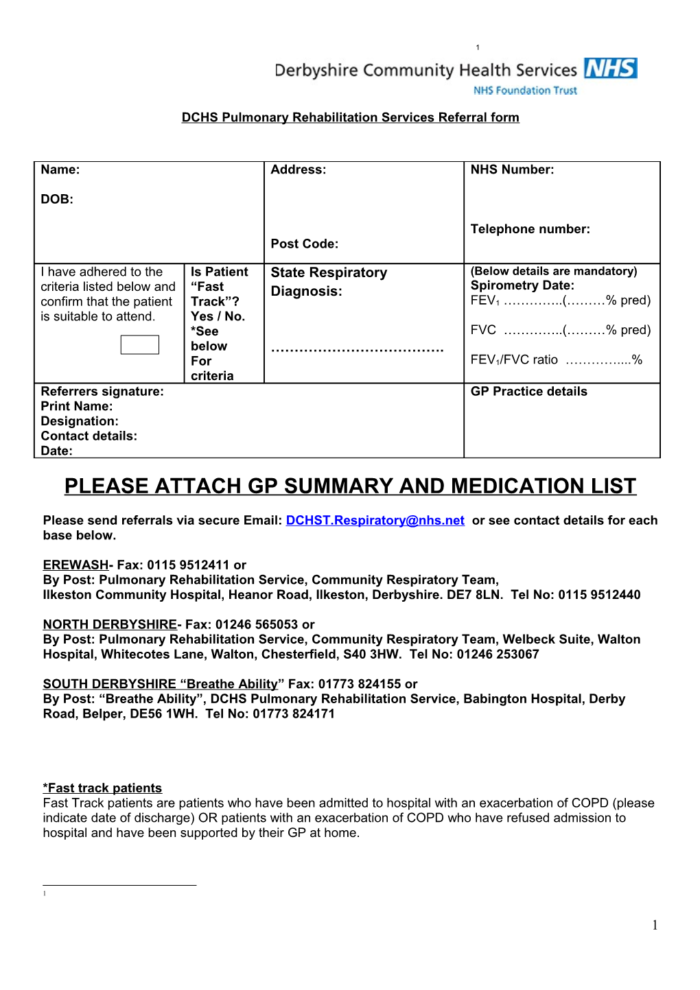 DCHS Pulmonary Rehabilitation Services Referral Form