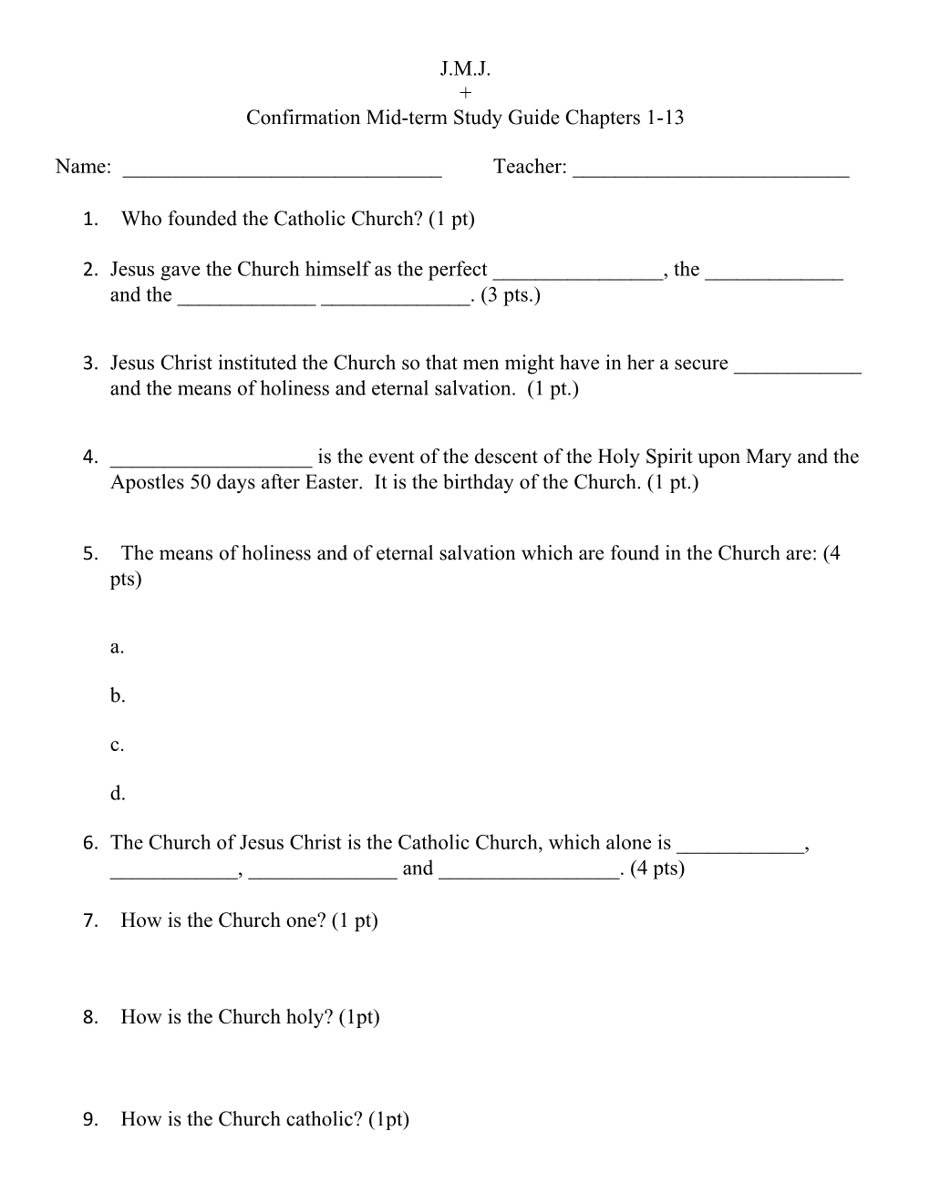 Confirmation Mid-Term Study Guide Chapters 1-13