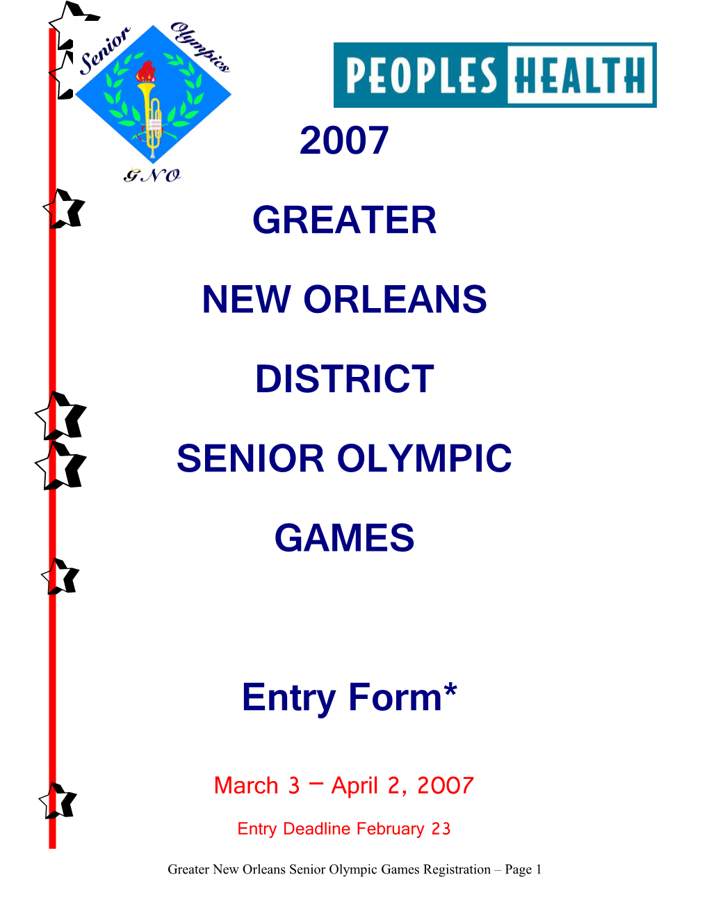 2007 Greater New Orleans Senior Games Registration Form