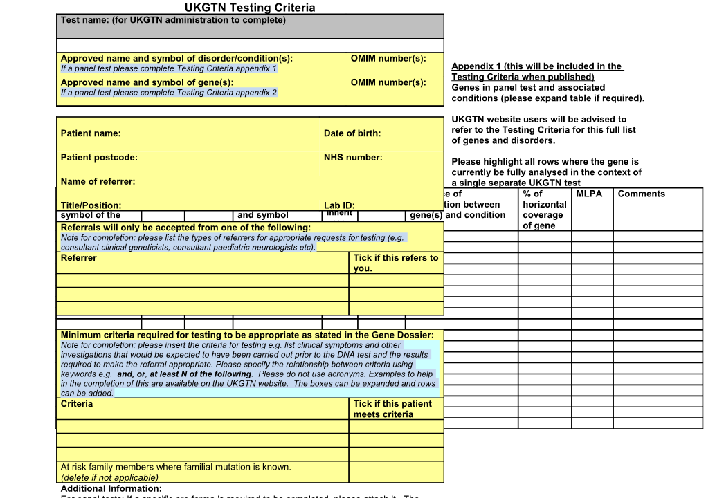 Appendix 1(This Will Be Included in the Testing Criteria When Published)