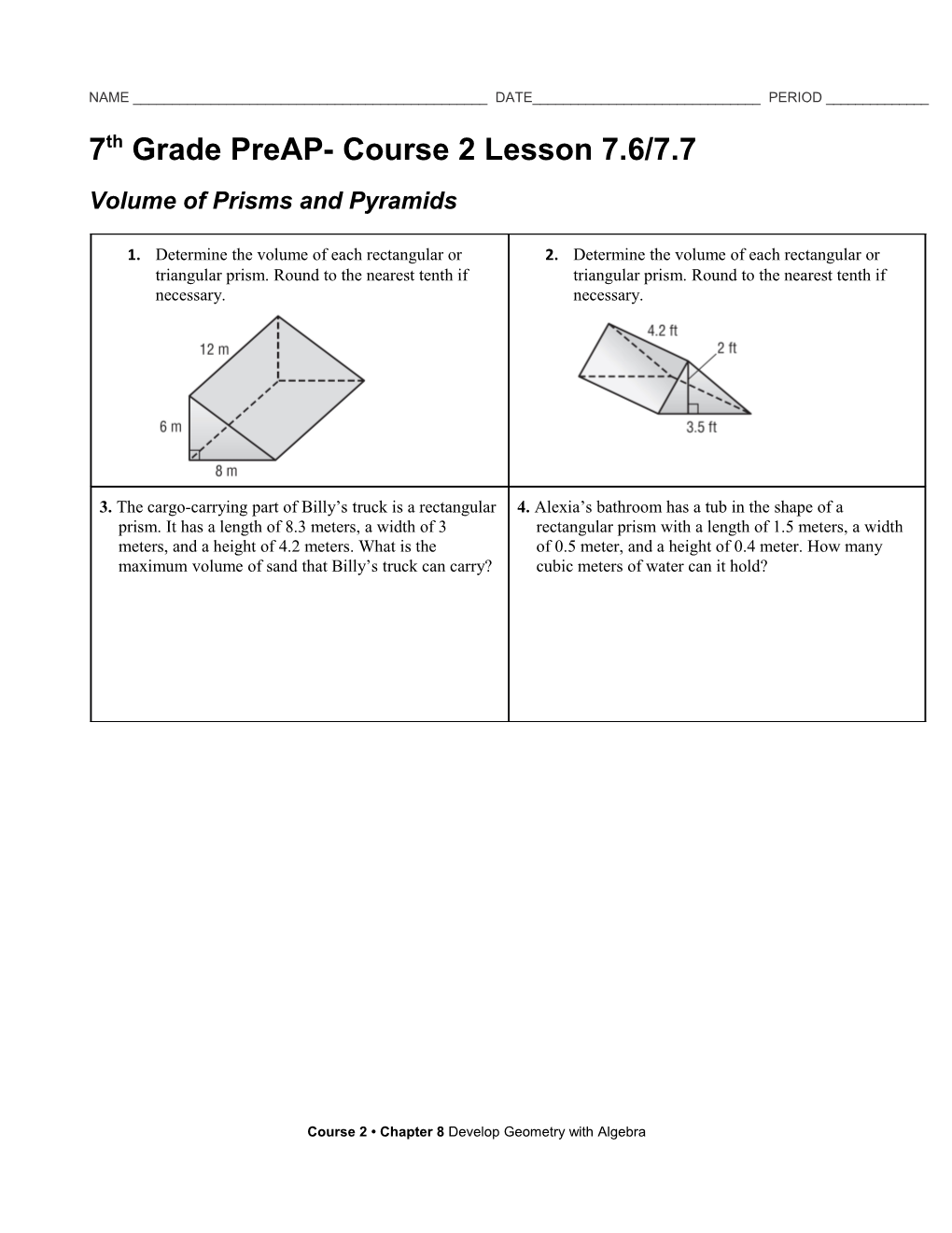 7Th Grade Preap- Course 2 Lesson 7.6/7.7