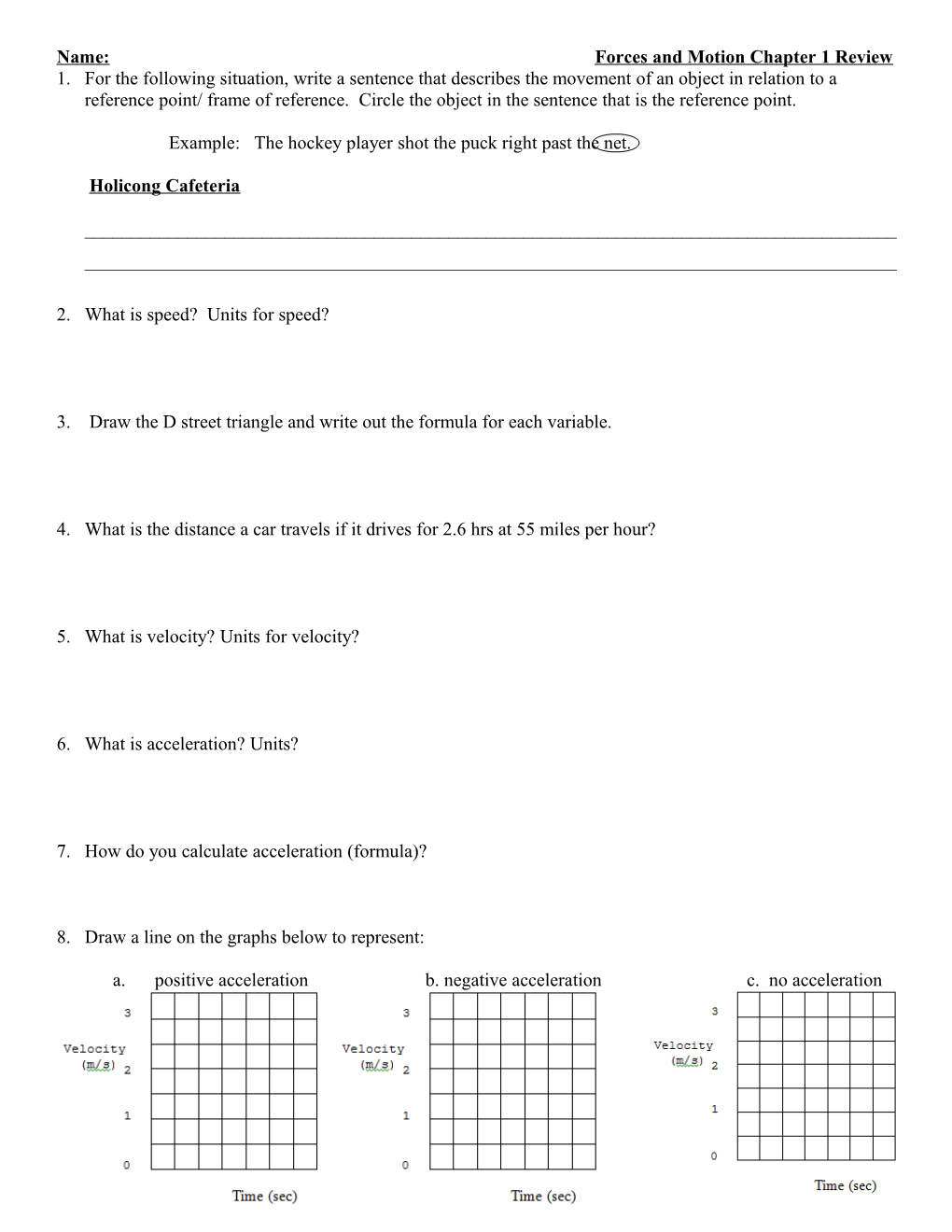 Forces and Motion 1-1 Quiz