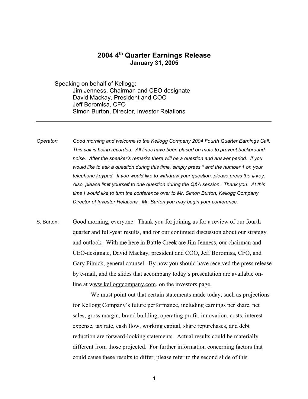 2004 3Rd Quarter Earnings Release