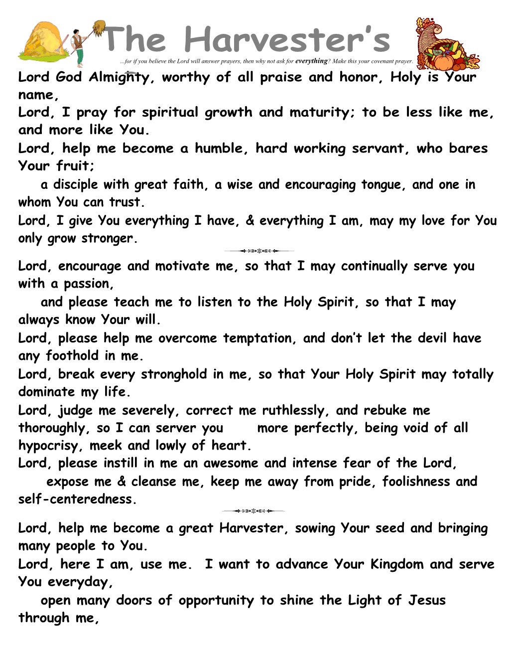 The Harvesters Prayer