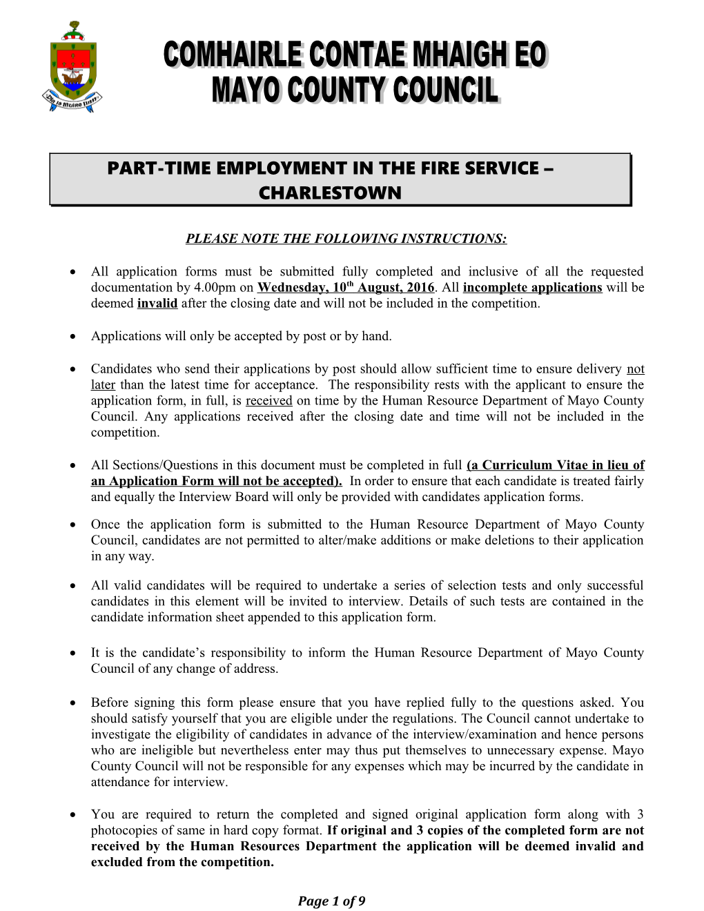 Part-Time Employment in the Fire Service Charlestown