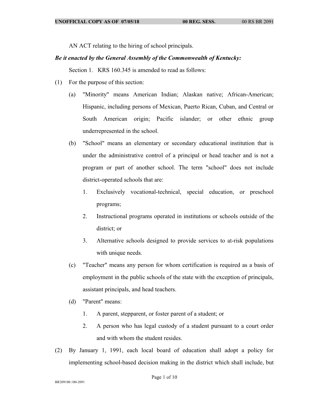 AN ACT Relating to the Hiring of School Principals