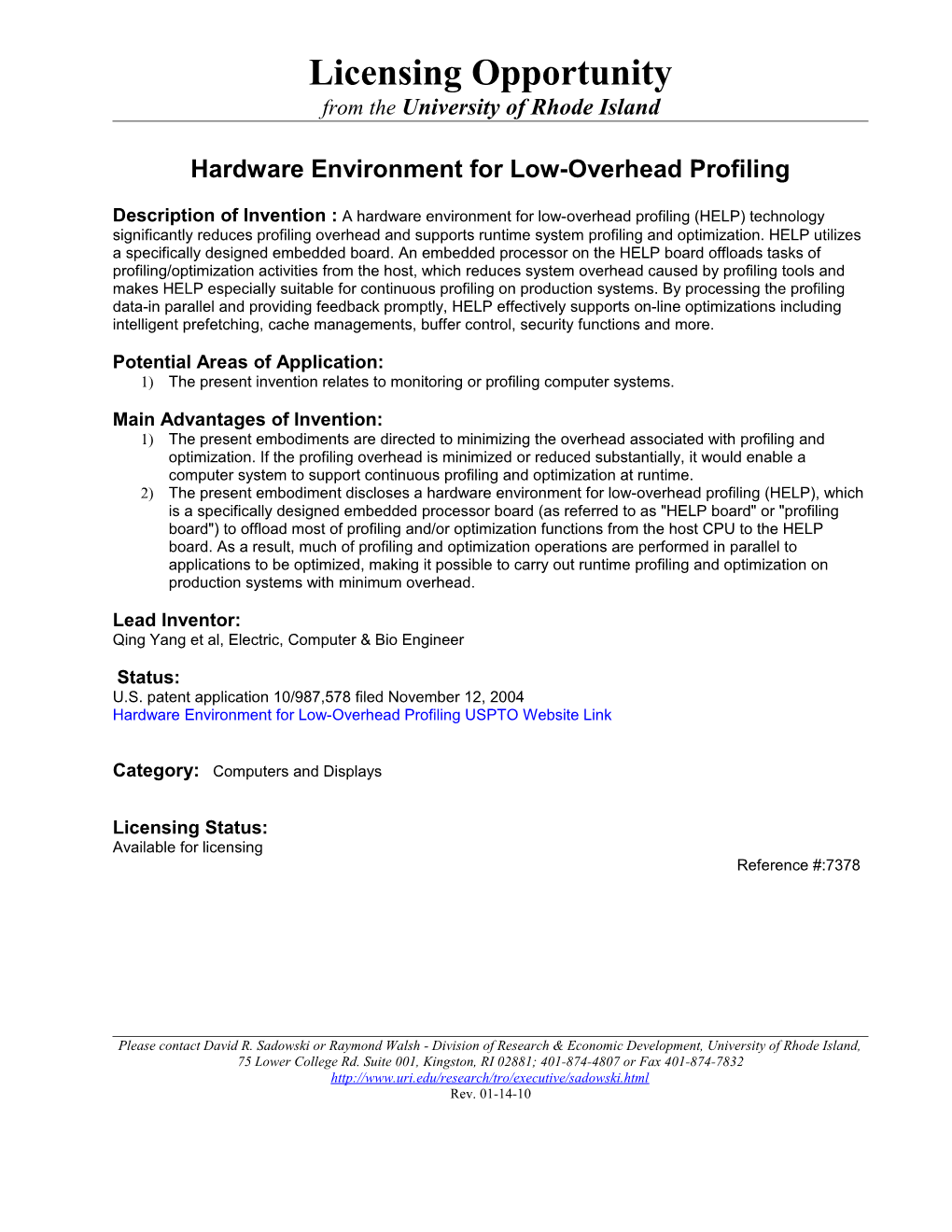 Hardware Environment for Low-Overhead Profiling