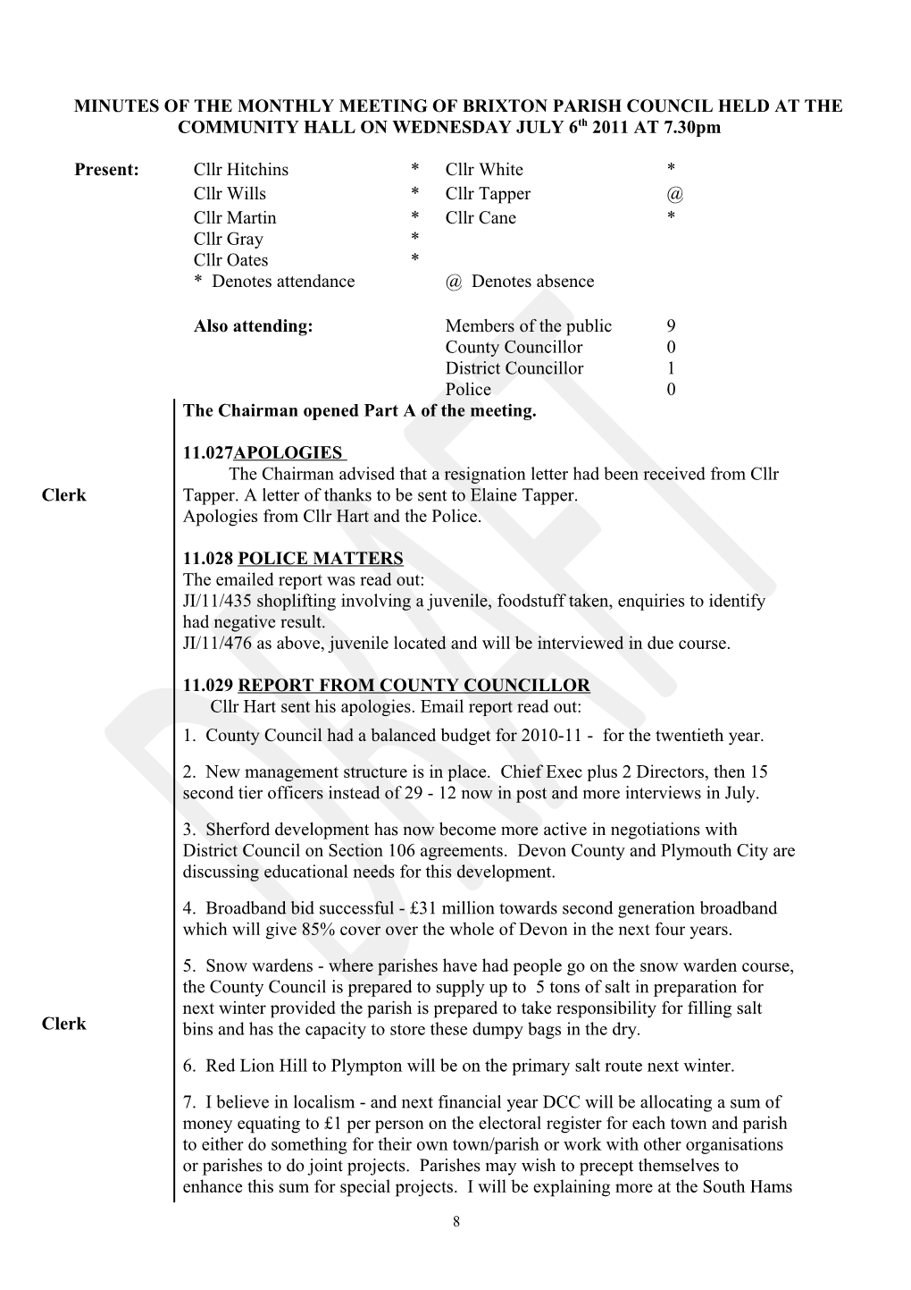 Minutes of the Meeting of Yealmpton Parish Council Held in the Community Centre On s1