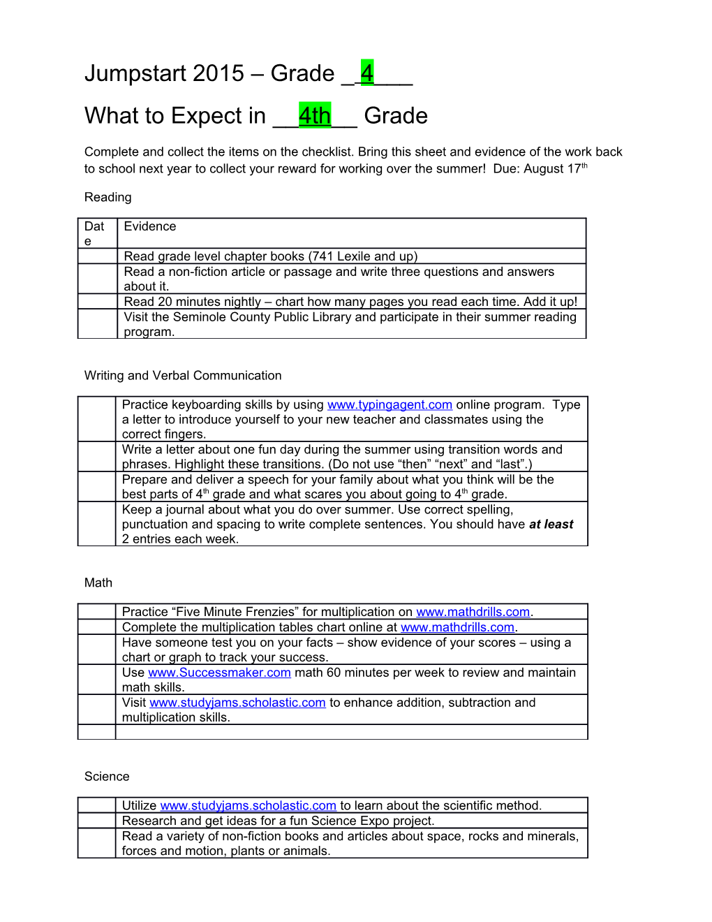 What to Expect in __4Th__ Grade