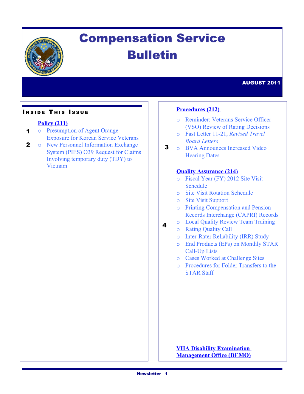 Compensation Service Bulletin August 2011