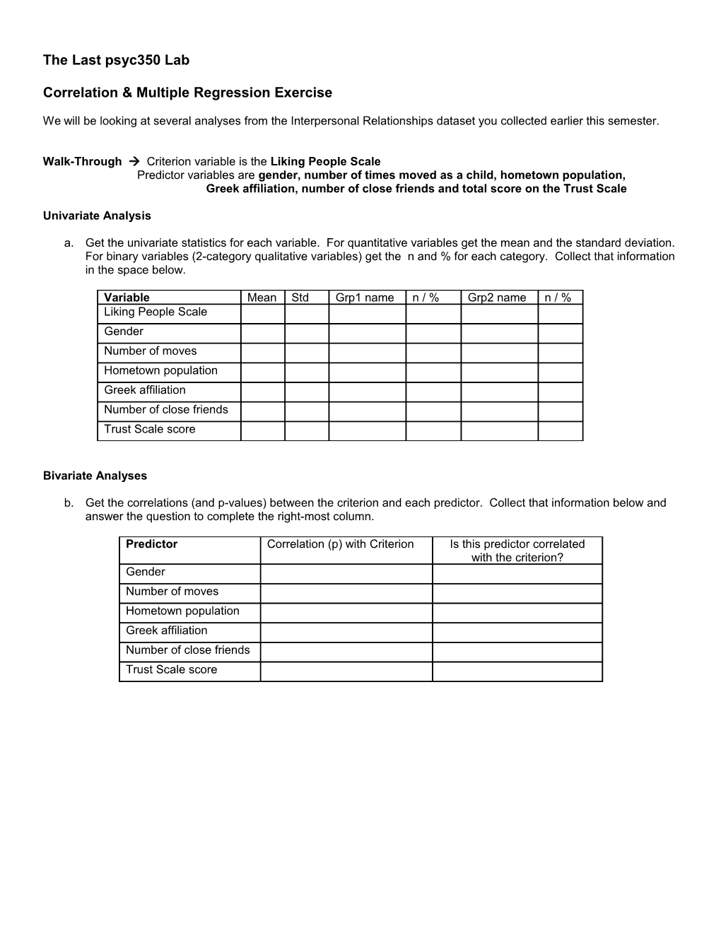 Multiple Regression Laboratory