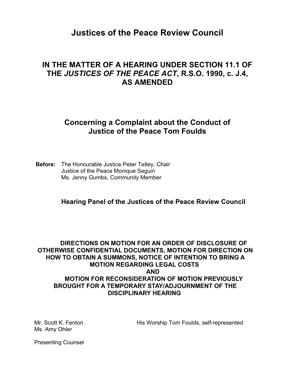 Justices of the Peace Review Council