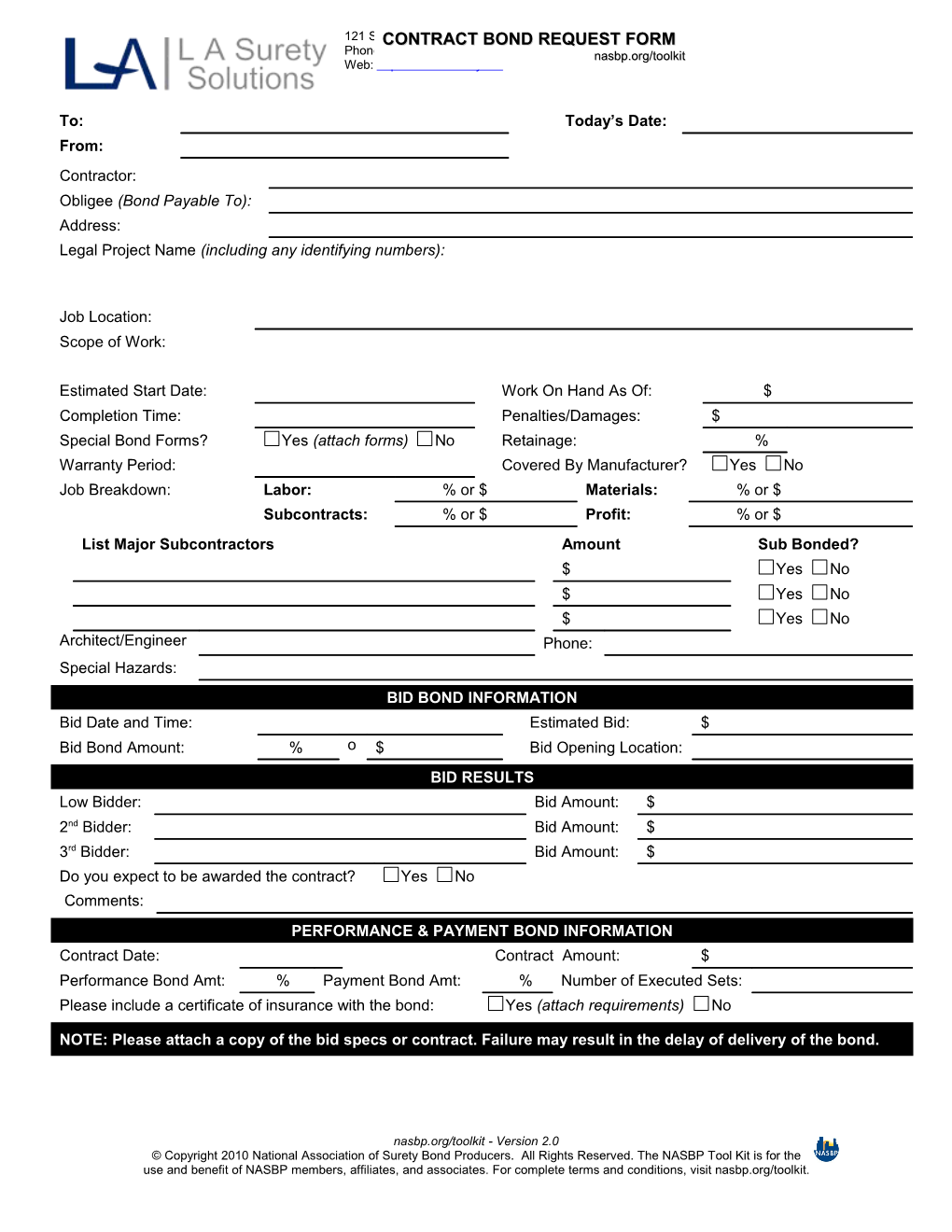 Bid Bond Request Form